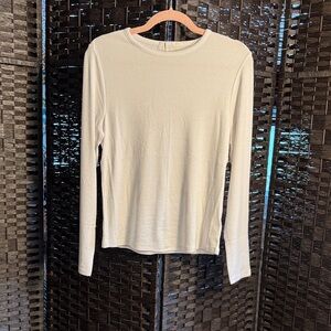 nuuds Long Sleeve Slinky Rib Shirt Skinny Ribbed Crewneck Tee - White Size XL